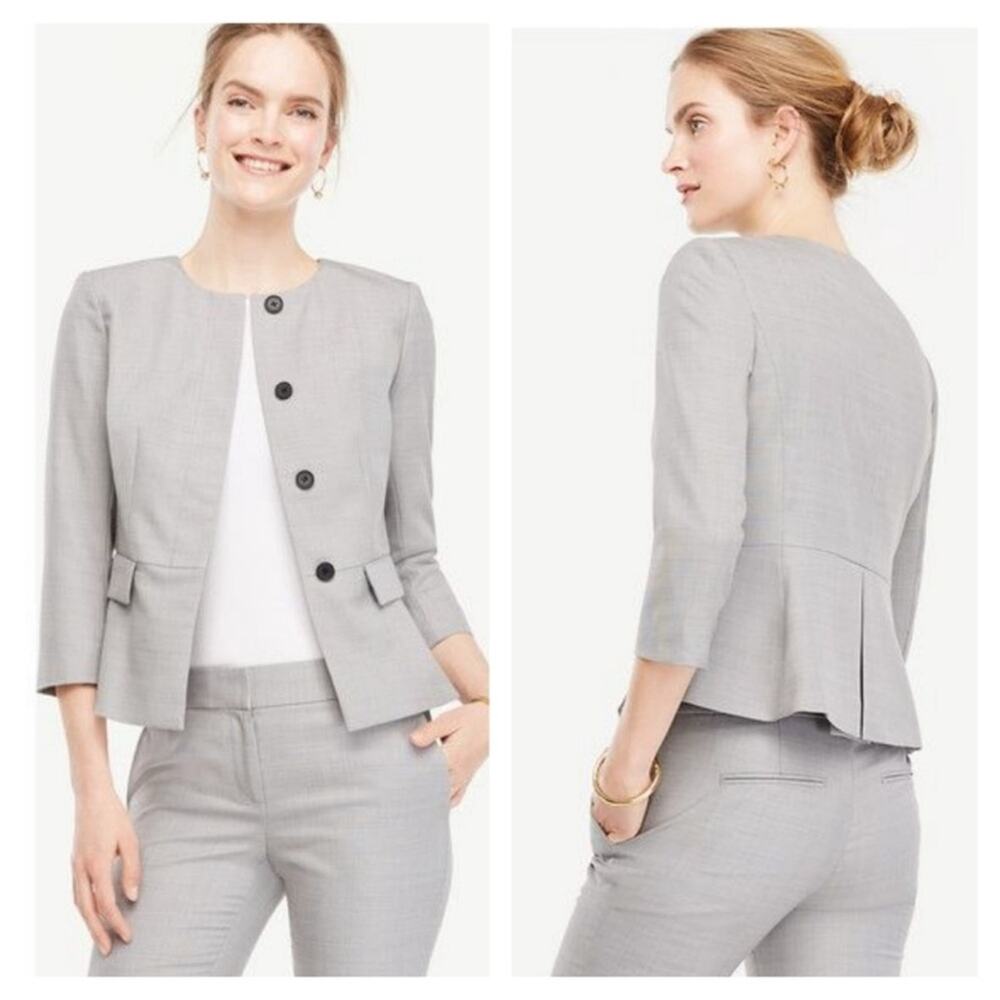 NEW Ann Taylor Grisaille Peplum Jacket in Light Gray - Size 14